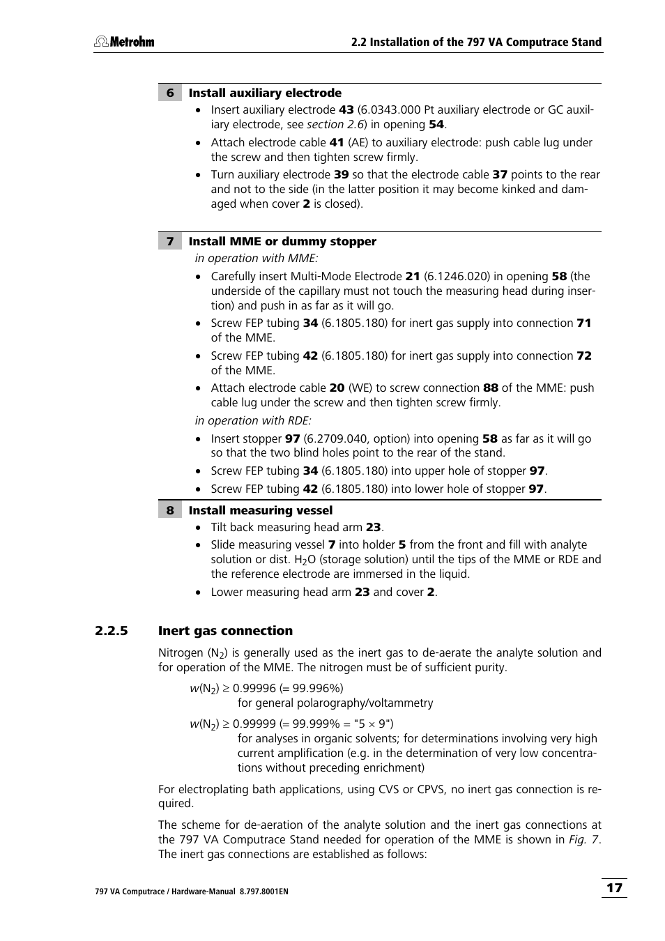 5 inert gas connection, Inert gas connection | Metrohm 797 VA Computrace User Manual | Page 25 / 127