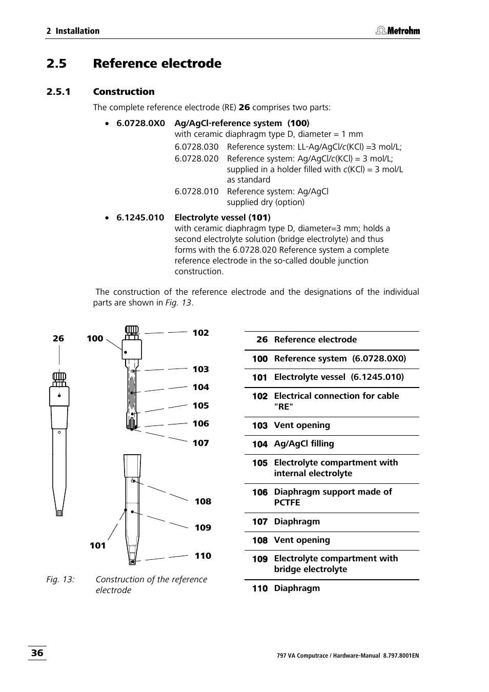 5 reference electrode, 1 construction, Reference electrode | Construction | Metrohm 797 VA Computrace User Manual | Page 44 / 127