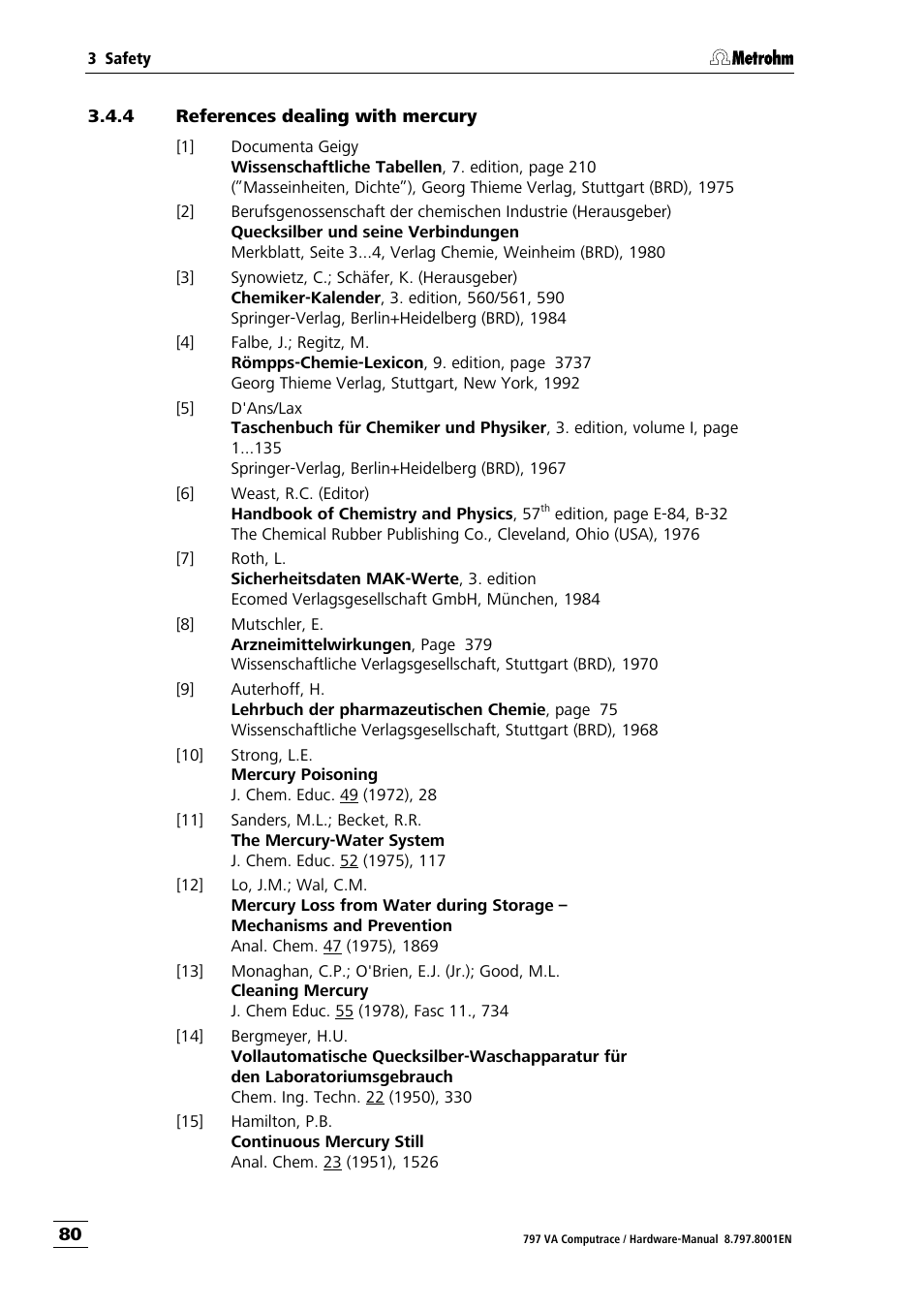 4 references dealing with mercury | Metrohm 797 VA Computrace User Manual | Page 88 / 127