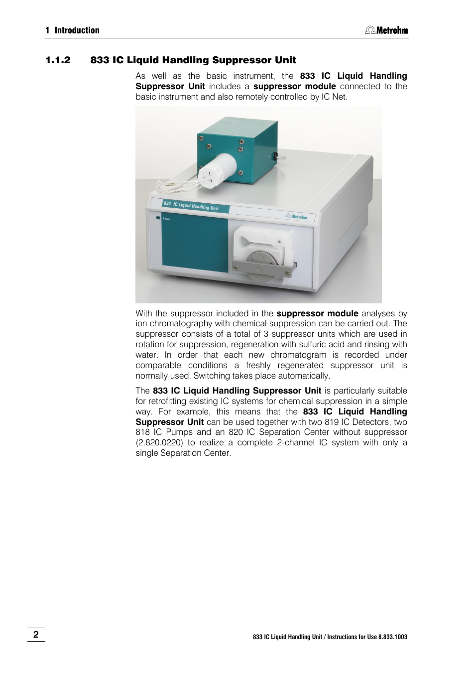 2 833 ic liquid handling suppressor unit, 833 ic liquid handling suppressor unit | Metrohm 833 IC Liquid Handling Unit User Manual | Page 10 / 123