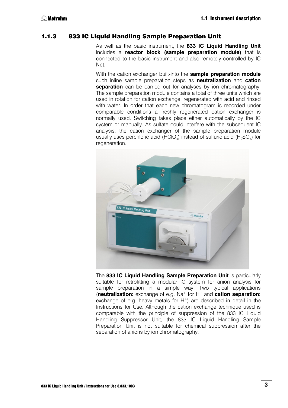 3 833 ic liquid handling sample preparation unit, 833 ic liquid handling sample preparation unit | Metrohm 833 IC Liquid Handling Unit User Manual | Page 11 / 123