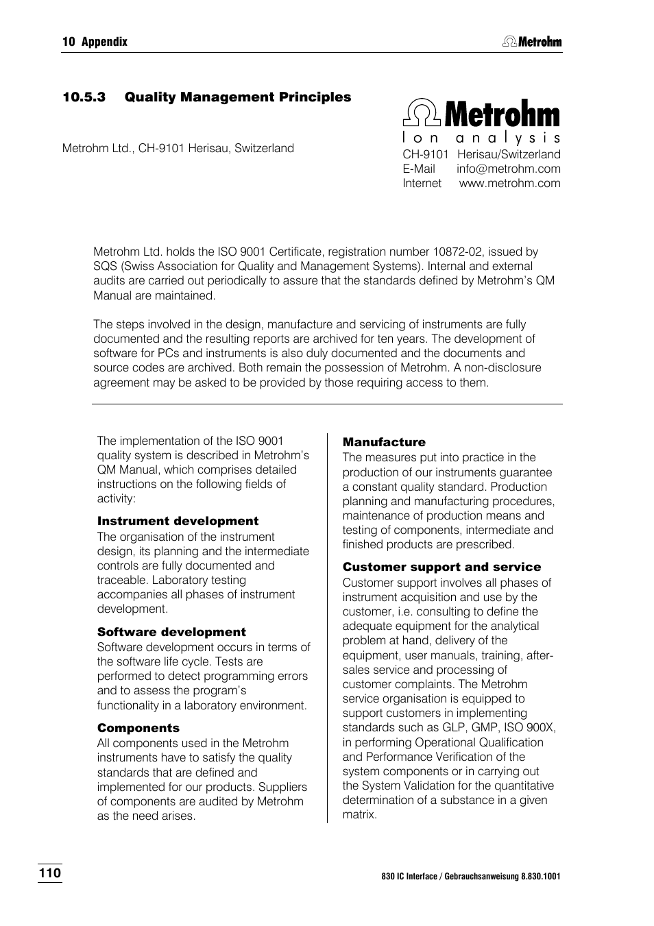 3 quality management principles, Quality management principles | Metrohm 833 IC Liquid Handling Unit User Manual | Page 118 / 123