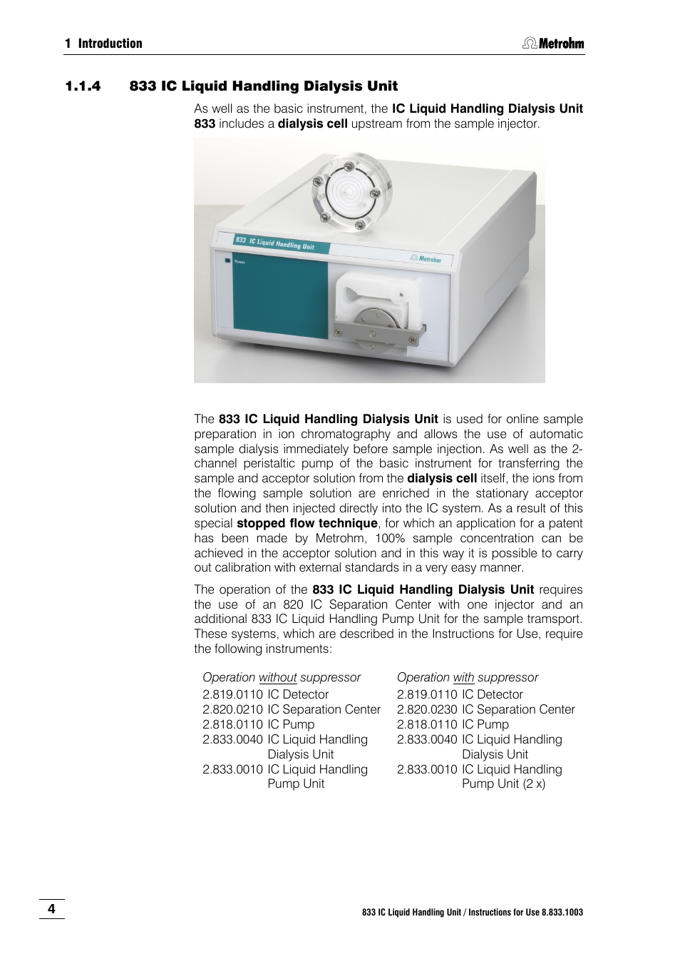 4 833 ic liquid handling dialysis unit, 833 ic liquid handling dialysis unit | Metrohm 833 IC Liquid Handling Unit User Manual | Page 12 / 123