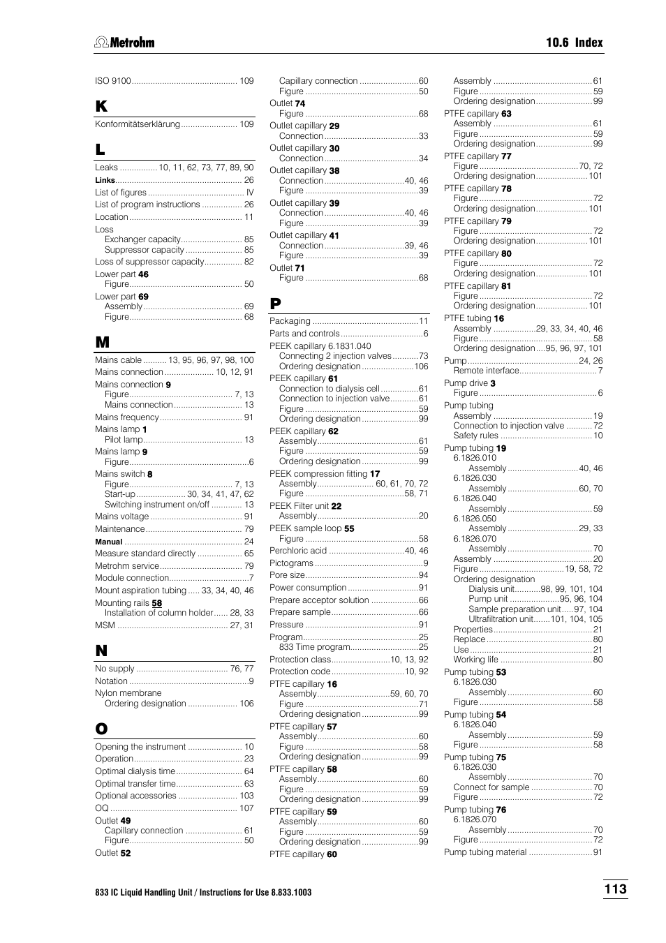 6 index | Metrohm 833 IC Liquid Handling Unit User Manual | Page 121 / 123