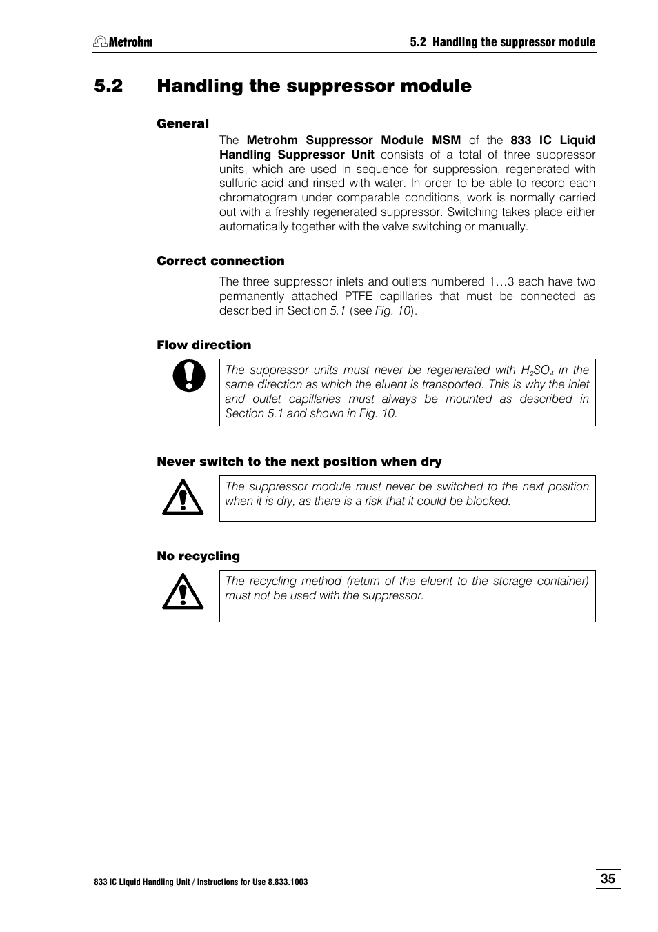 2 handling the suppressor module, Handling the suppressor module | Metrohm 833 IC Liquid Handling Unit User Manual | Page 43 / 123