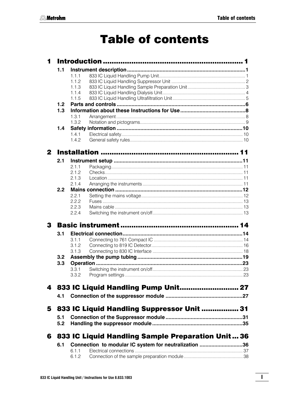 Metrohm 833 IC Liquid Handling Unit User Manual | Page 5 / 123