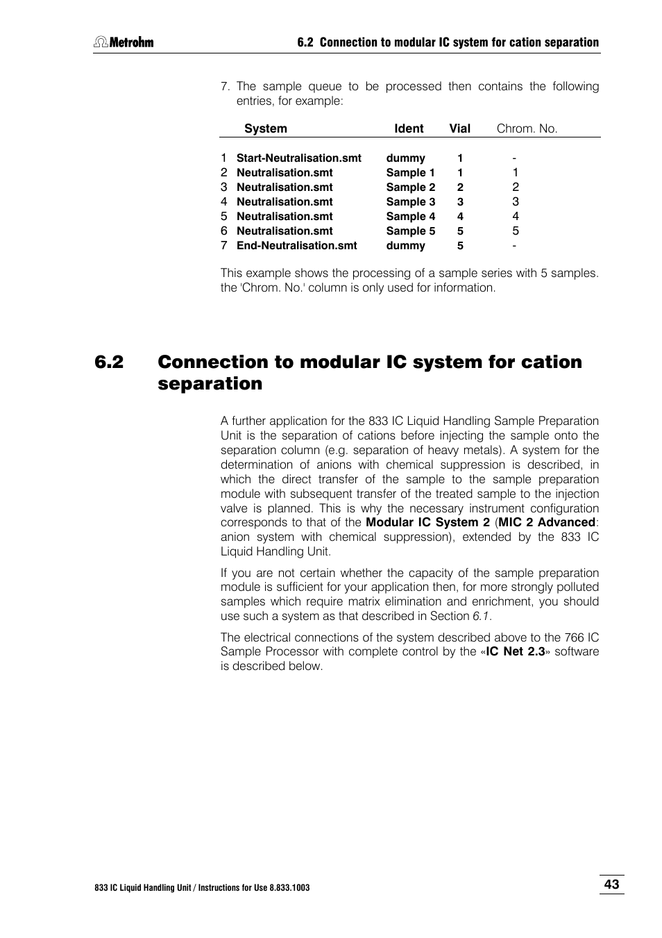 Section 6.2 | Metrohm 833 IC Liquid Handling Unit User Manual | Page 51 / 123