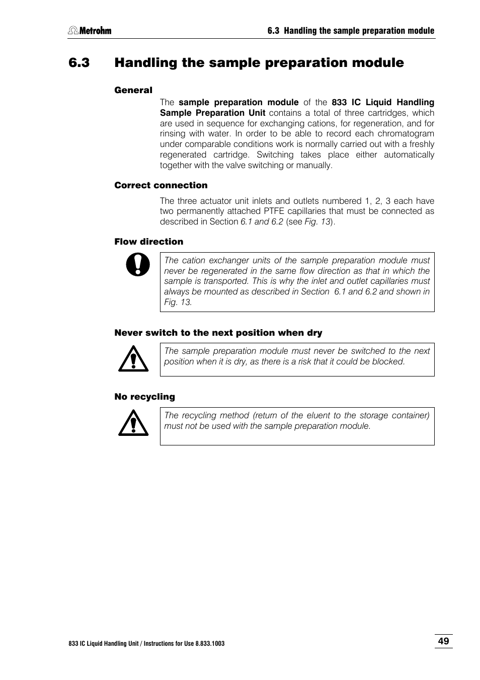 3 handling the sample preparation module, Handling the sample preparation module | Metrohm 833 IC Liquid Handling Unit User Manual | Page 57 / 123