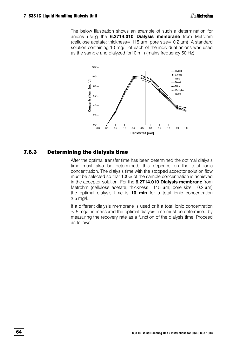 3 determining the dialysis time, Determining the dialysis time | Metrohm 833 IC Liquid Handling Unit User Manual | Page 72 / 123