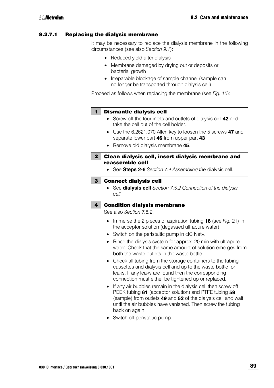 Ction 9.2.7.1 and, Section 9.2.7.1 ), Ion 9.2.7.1) | Metrohm 833 IC Liquid Handling Unit User Manual | Page 97 / 123