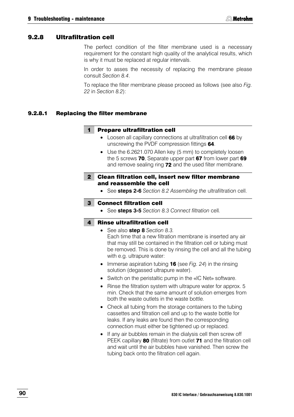 8 ultrafiltration cell, Ultrafiltration cell, Ction 9.2.8.1 and | Section 9.2.8.1 ) | Metrohm 833 IC Liquid Handling Unit User Manual | Page 98 / 123