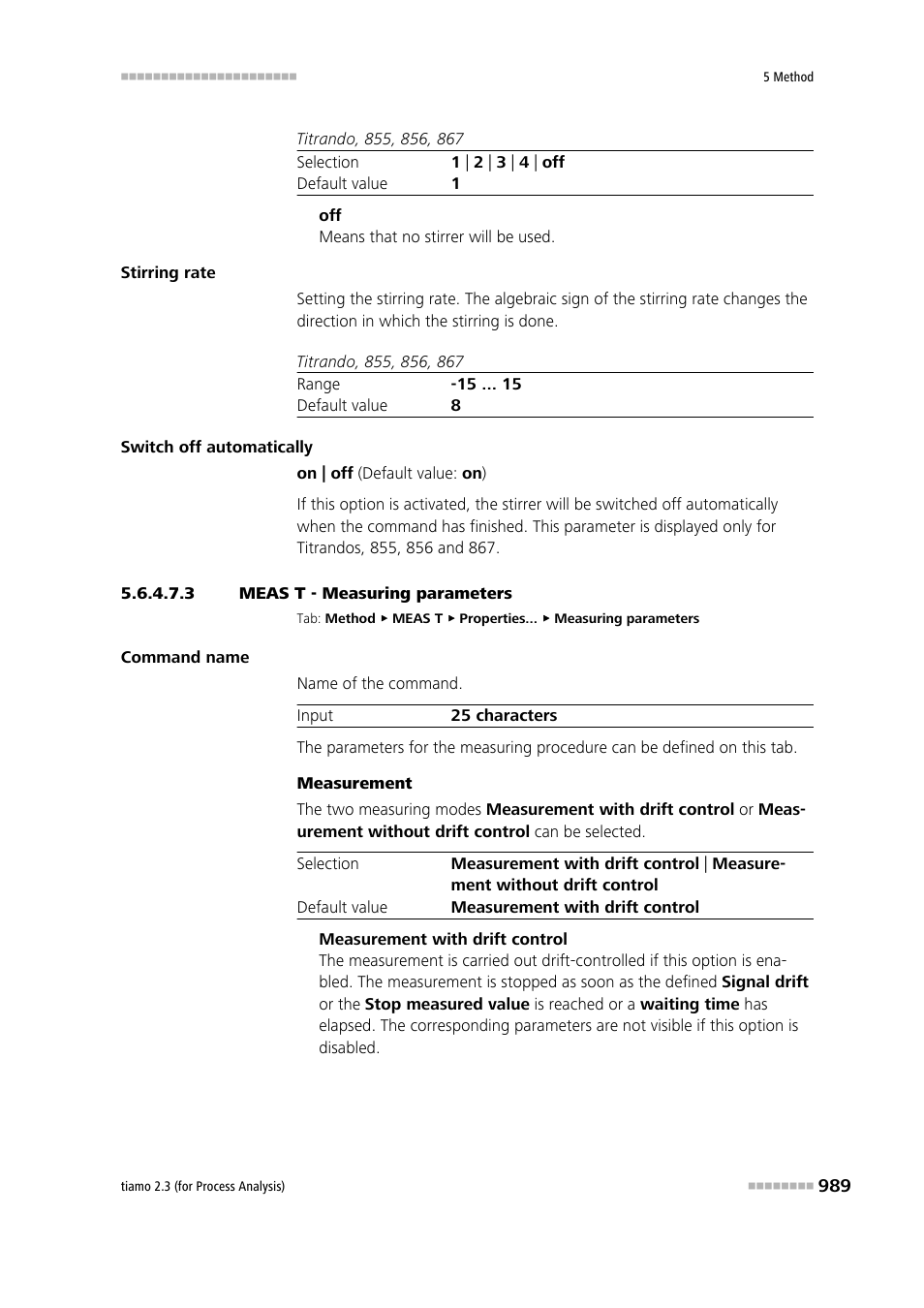 3 meas t - measuring parameters, Measuring parameters | Metrohm tiamo 2.3 (process analysis) User Manual | Page 1005 / 1790