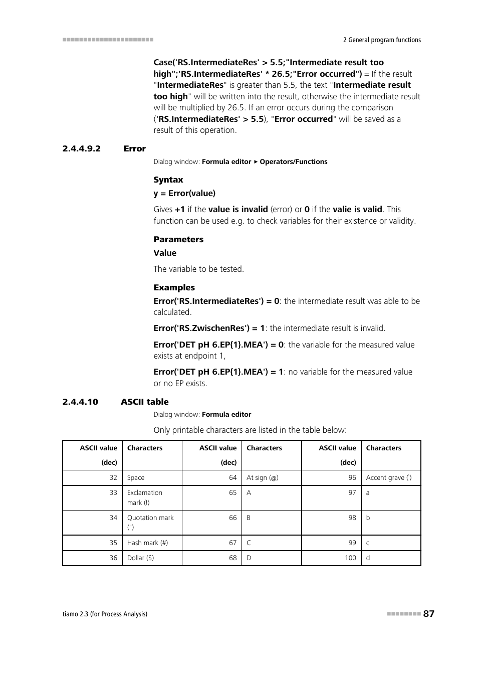 2 error, 10 ascii table | Metrohm tiamo 2.3 (process analysis) User Manual | Page 103 / 1790