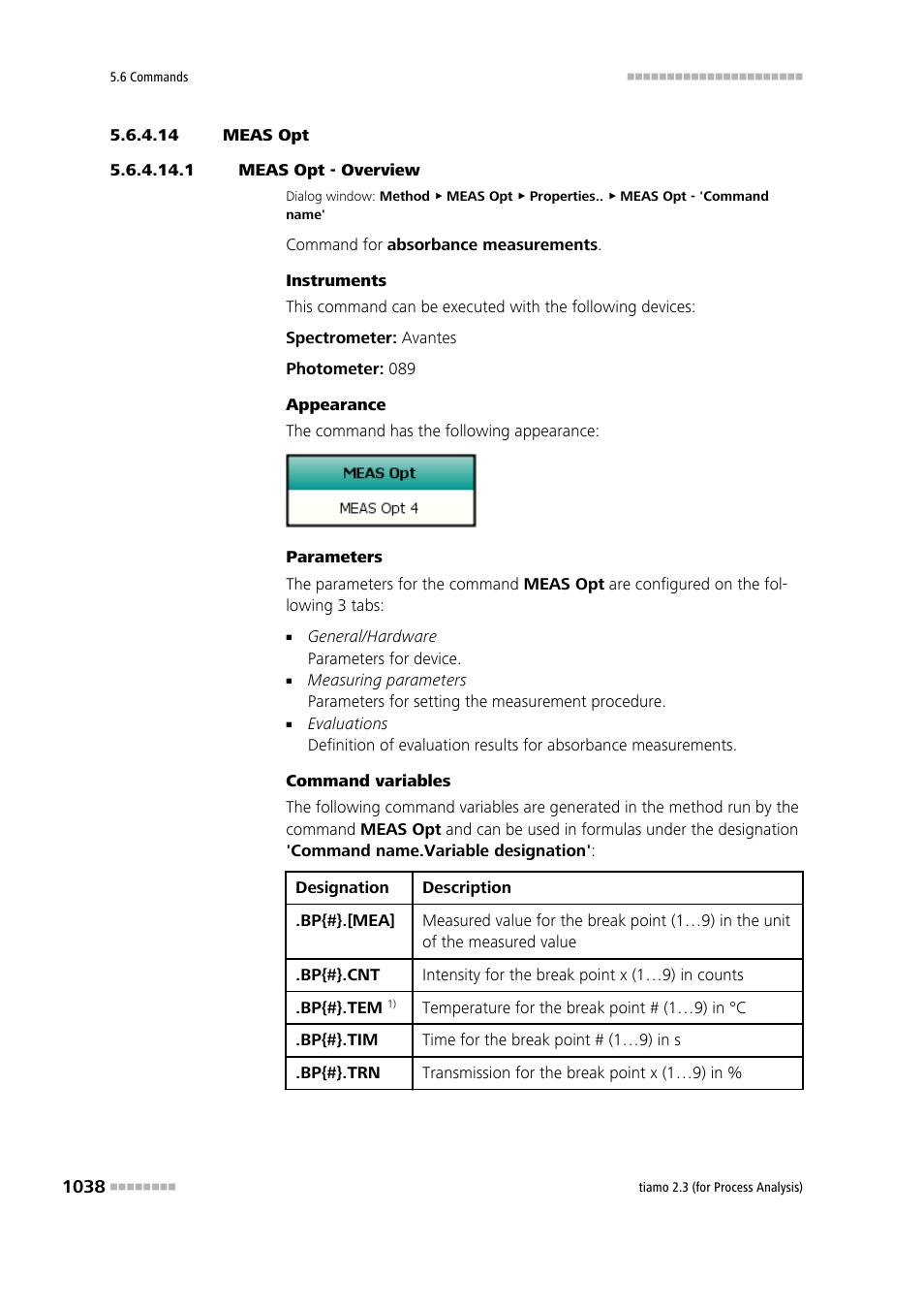 14 meas opt, 1 meas opt - overview, Meas opt | Metrohm tiamo 2.3 (process analysis) User Manual | Page 1054 / 1790