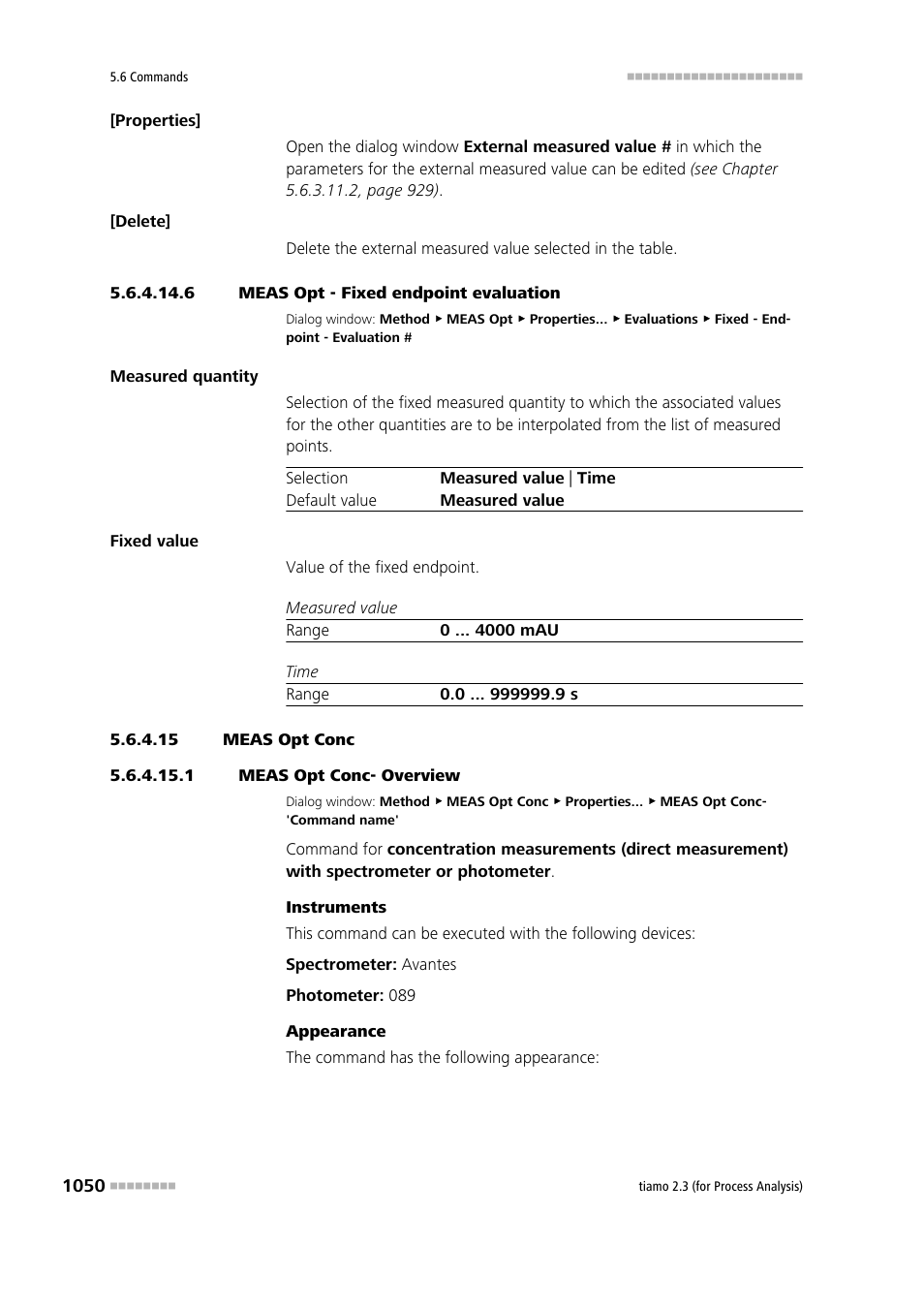 6 meas opt - fixed endpoint evaluation, 15 meas opt conc, 1 meas opt conc- overview | Meas opt conc | Metrohm tiamo 2.3 (process analysis) User Manual | Page 1066 / 1790