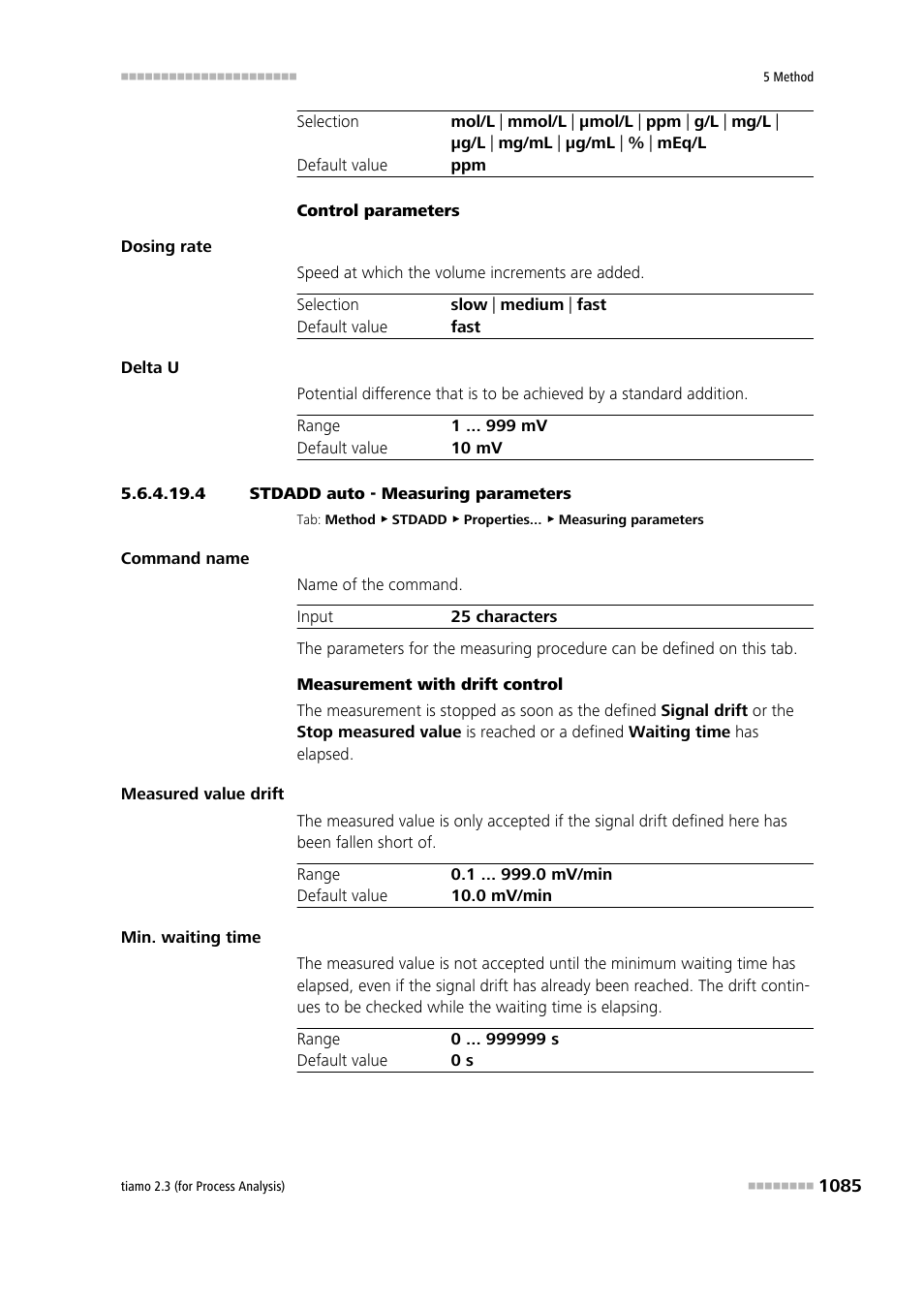 4 stdadd auto - measuring parameters | Metrohm tiamo 2.3 (process analysis) User Manual | Page 1101 / 1790