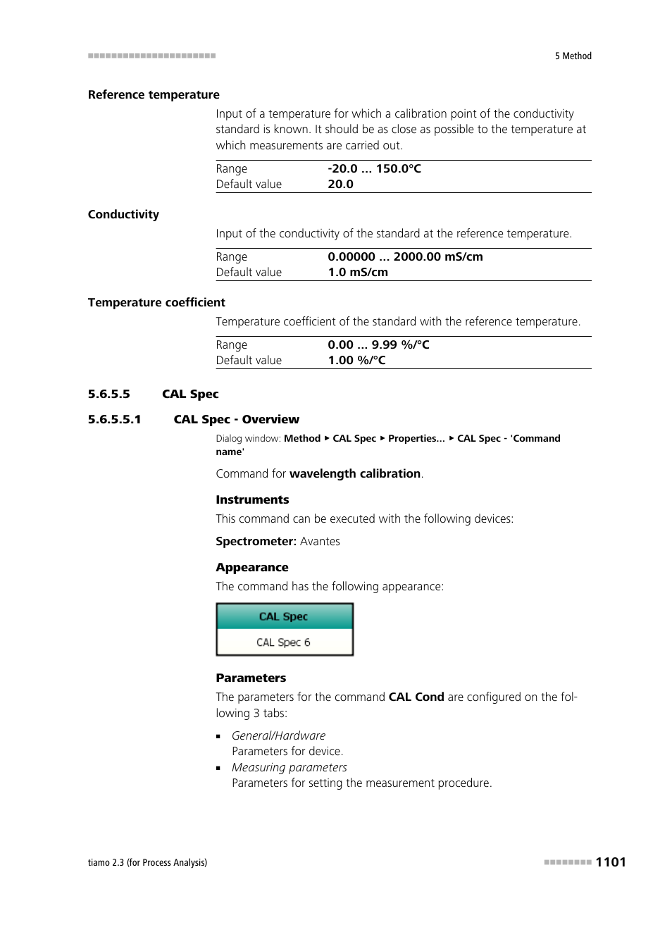 5 cal spec, 1 cal spec - overview, Cal spec | Metrohm tiamo 2.3 (process analysis) User Manual | Page 1117 / 1790