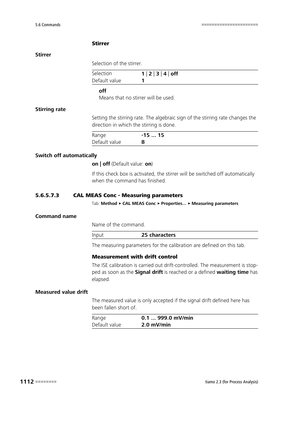 3 cal meas conc - measuring parameters | Metrohm tiamo 2.3 (process analysis) User Manual | Page 1128 / 1790