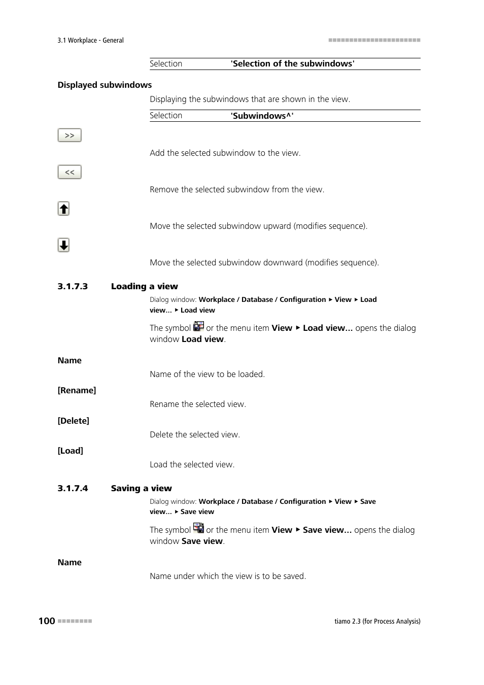 3 loading a view, 4 saving a view, Load workplace view | Save workplace view, Save view | Metrohm tiamo 2.3 (process analysis) User Manual | Page 116 / 1790