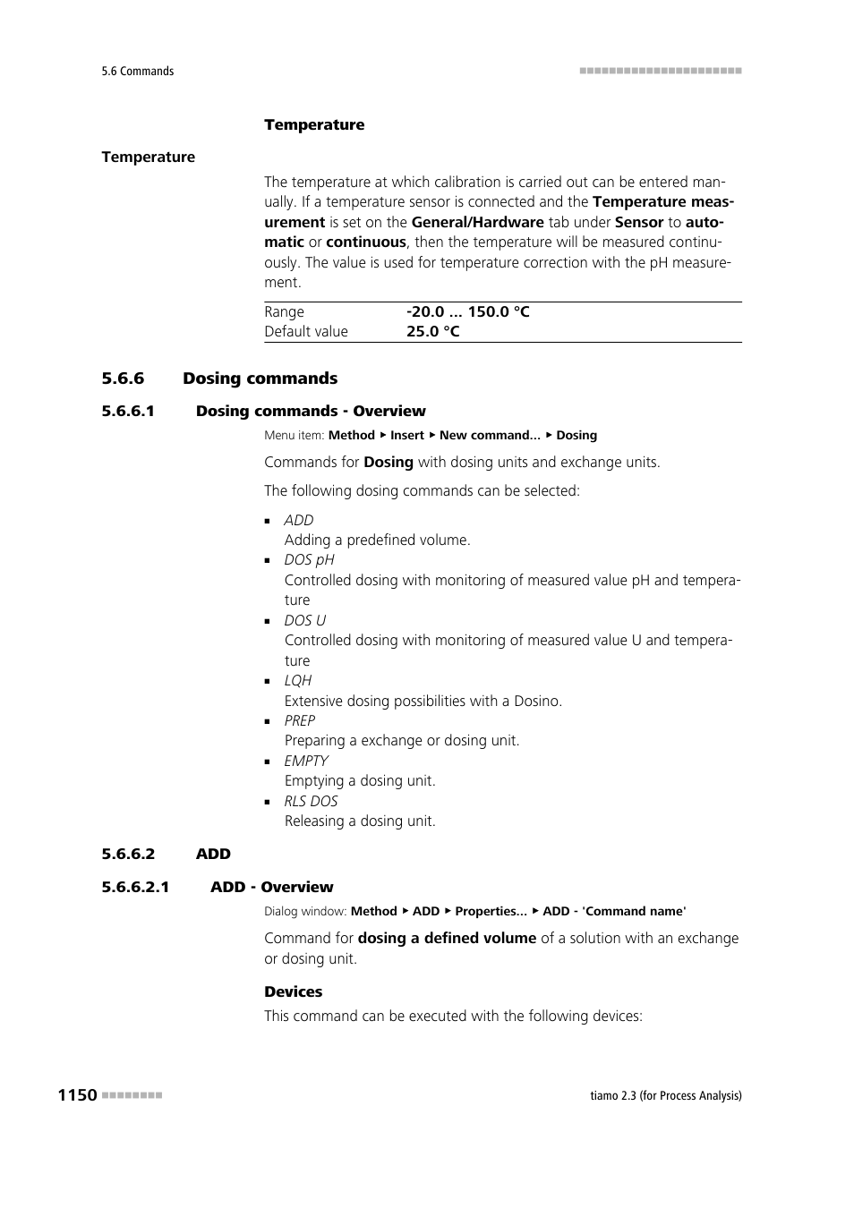6 dosing commands, 1 dosing commands - overview, 2 add | 1 add - overview, Dosing commands 0 | Metrohm tiamo 2.3 (process analysis) User Manual | Page 1166 / 1790