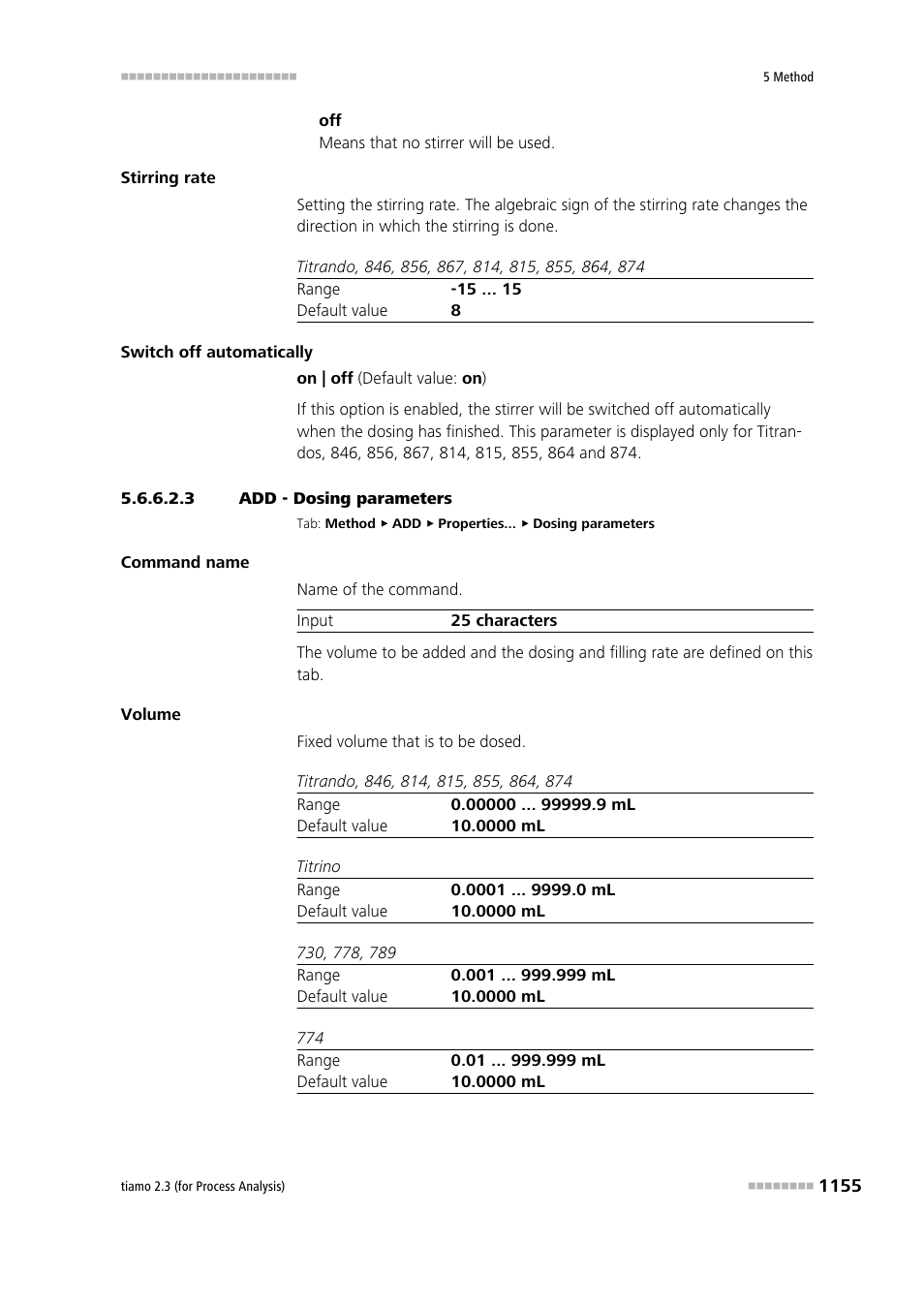 3 add - dosing parameters | Metrohm tiamo 2.3 (process analysis) User Manual | Page 1171 / 1790