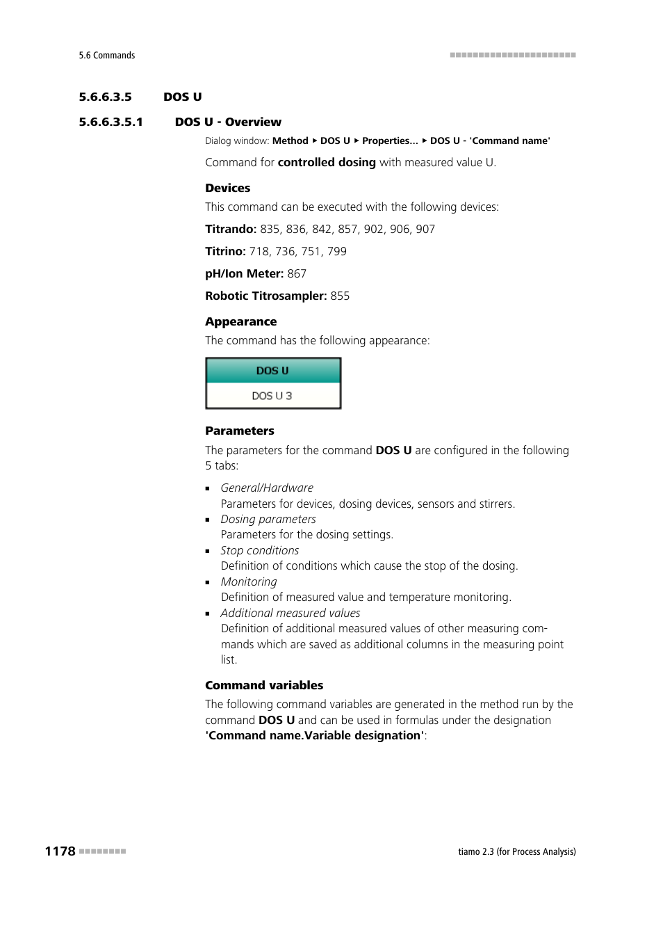 5 dos u, 1 dos u - overview, Dos u | Metrohm tiamo 2.3 (process analysis) User Manual | Page 1194 / 1790