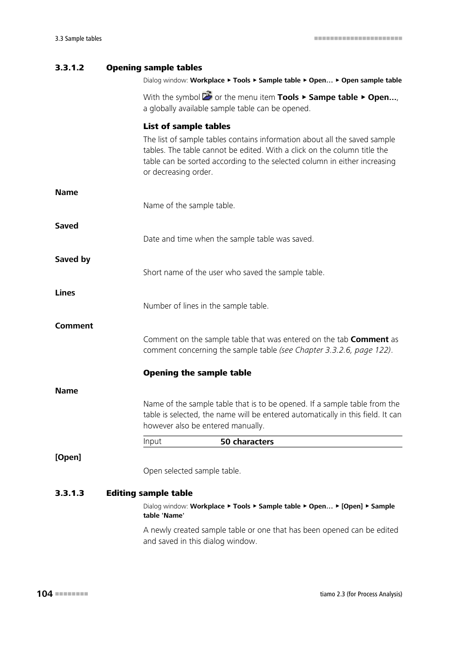 2 opening sample tables, 3 editing sample table, Open sample table | Edit sample table | Metrohm tiamo 2.3 (process analysis) User Manual | Page 120 / 1790