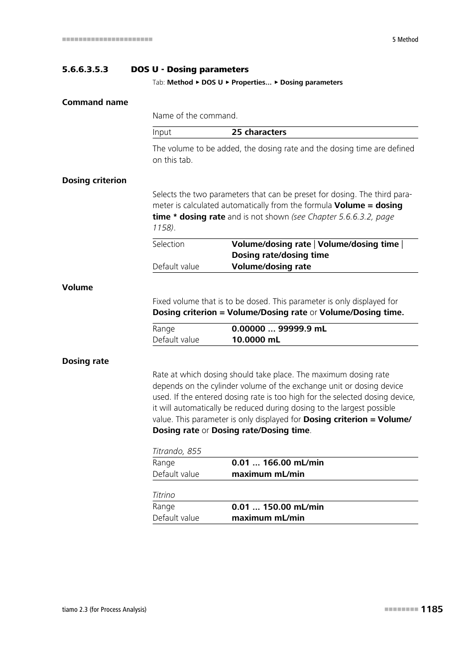 3 dos u - dosing parameters, Dosing parameters | Metrohm tiamo 2.3 (process analysis) User Manual | Page 1201 / 1790