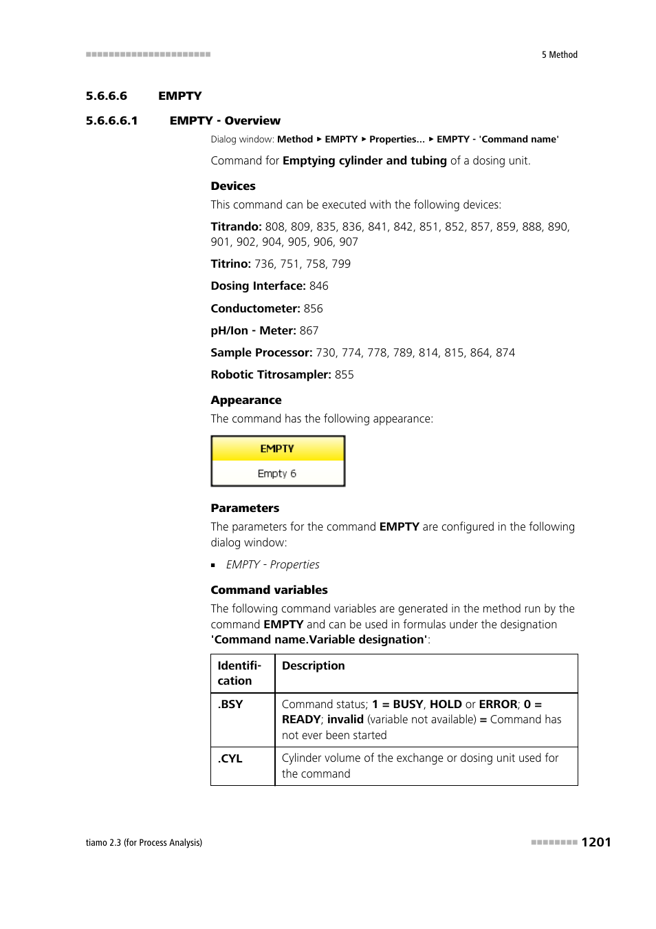 6 empty, 1 empty - overview, Empty | Metrohm tiamo 2.3 (process analysis) User Manual | Page 1217 / 1790