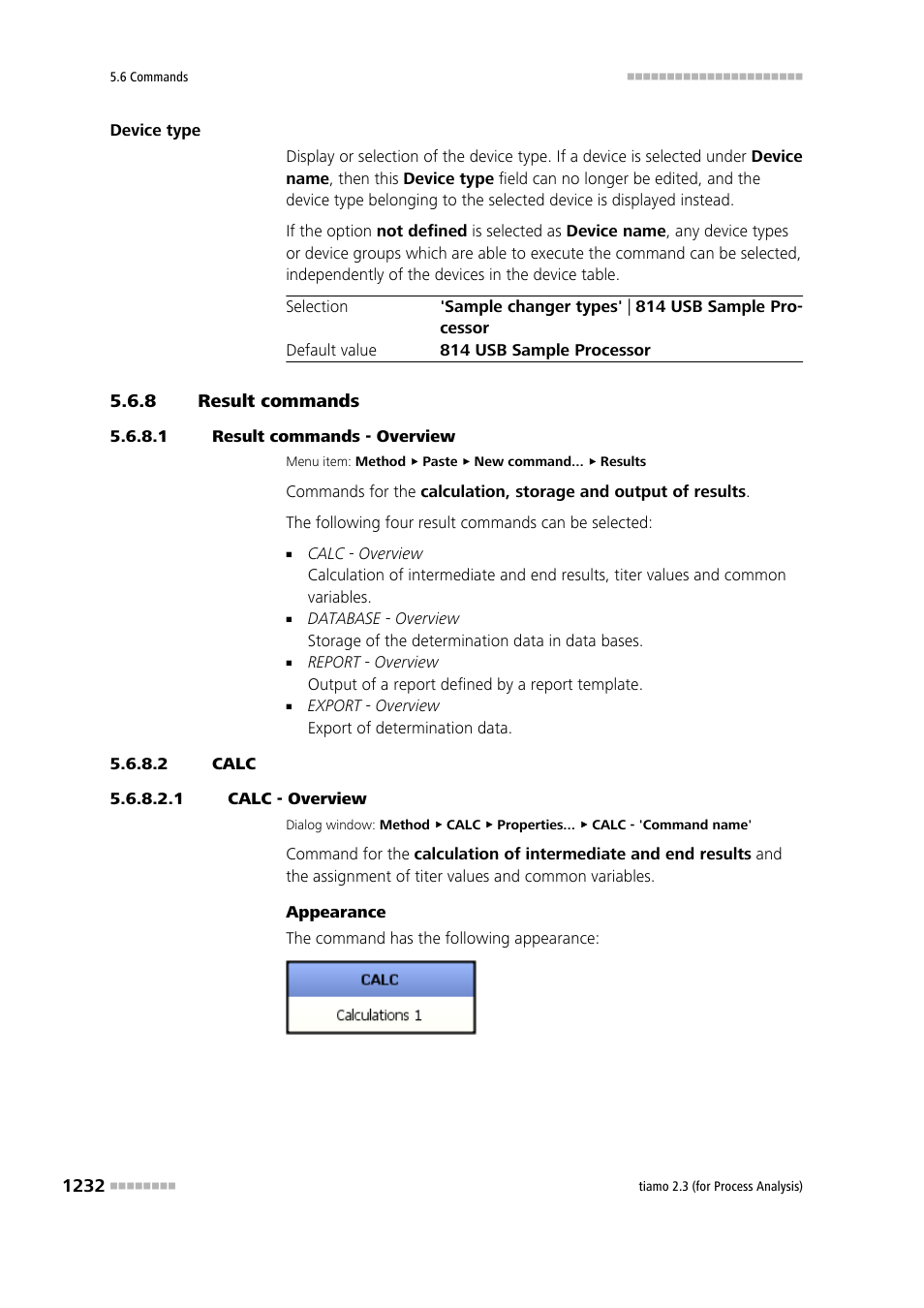 8 result commands, 1 result commands - overview, 2 calc | 1 calc - overview, Result commands 2, Calc | Metrohm tiamo 2.3 (process analysis) User Manual | Page 1248 / 1790