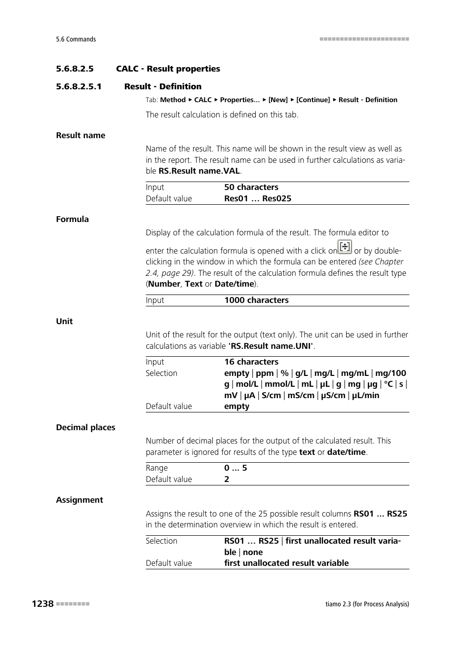 5 calc - result properties, 1 result - definition | Metrohm tiamo 2.3 (process analysis) User Manual | Page 1254 / 1790