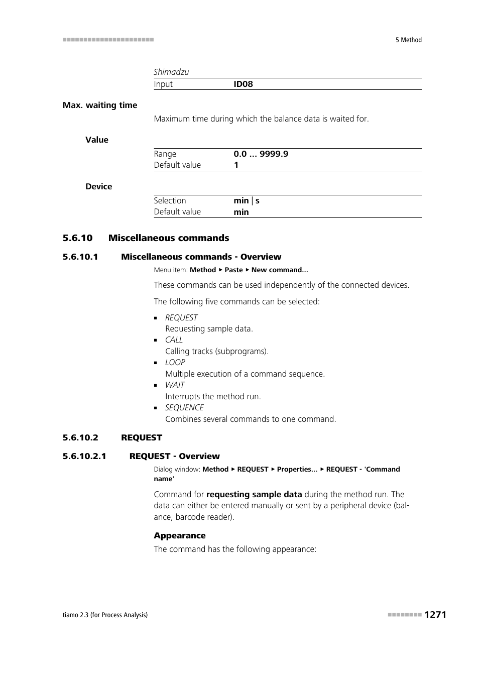 10 miscellaneous commands, 1 miscellaneous commands - overview, 2 request | 1 request - overview, Miscellaneous commands 1, Request | Metrohm tiamo 2.3 (process analysis) User Manual | Page 1287 / 1790