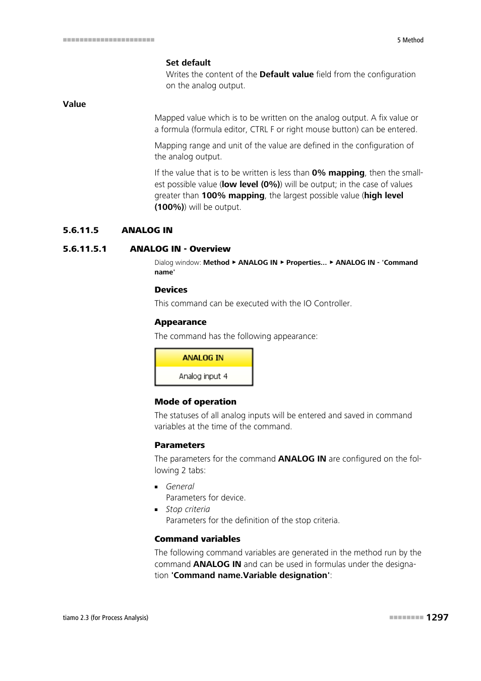 5 analog in, 1 analog in - overview, Analog in | Metrohm tiamo 2.3 (process analysis) User Manual | Page 1313 / 1790