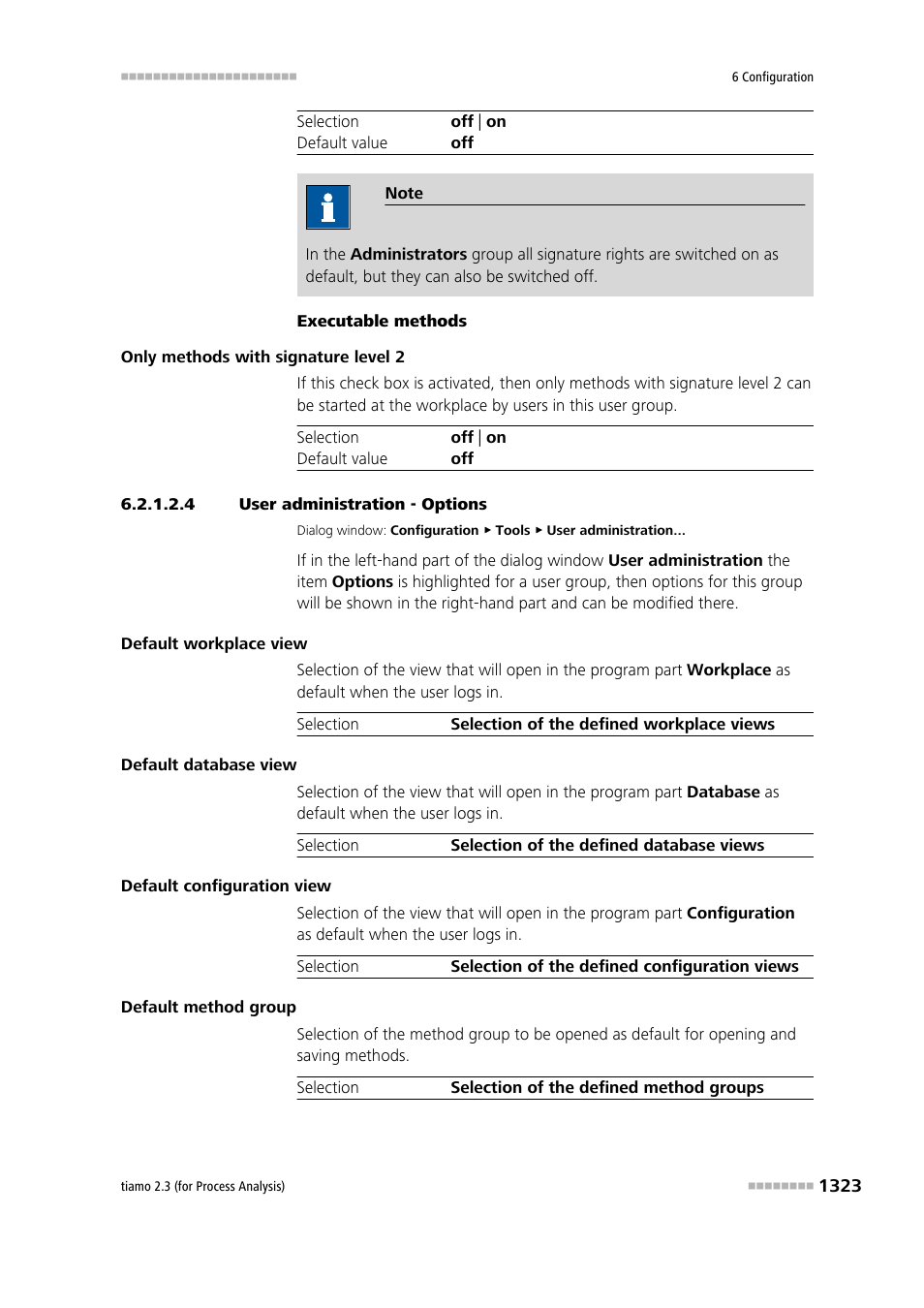 4 user administration - options, Options, Define options for user groups | Metrohm tiamo 2.3 (process analysis) User Manual | Page 1339 / 1790