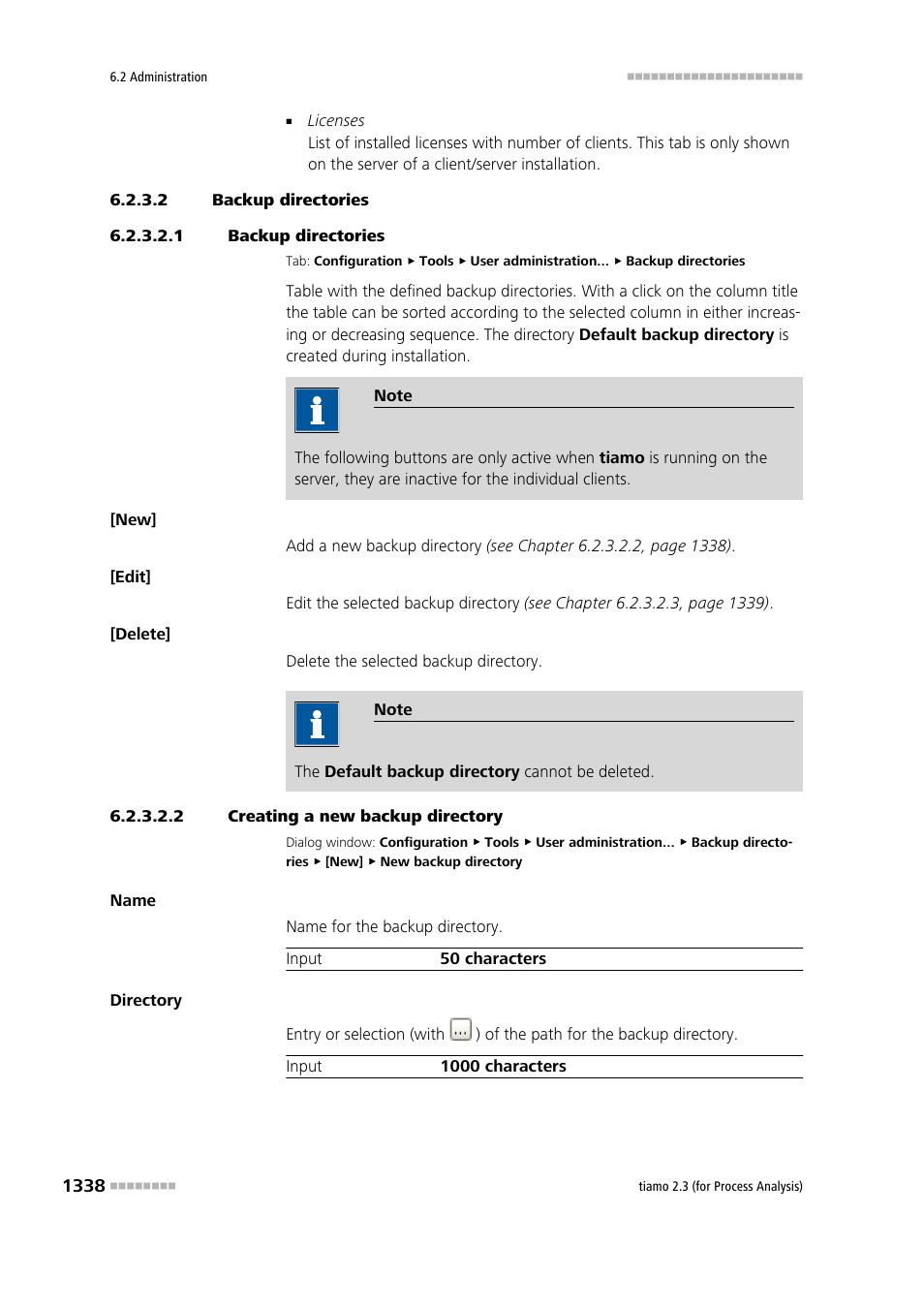 2 backup directories, 1 backup directories, 2 creating a new backup directory | Backup directories | Metrohm tiamo 2.3 (process analysis) User Manual | Page 1354 / 1790