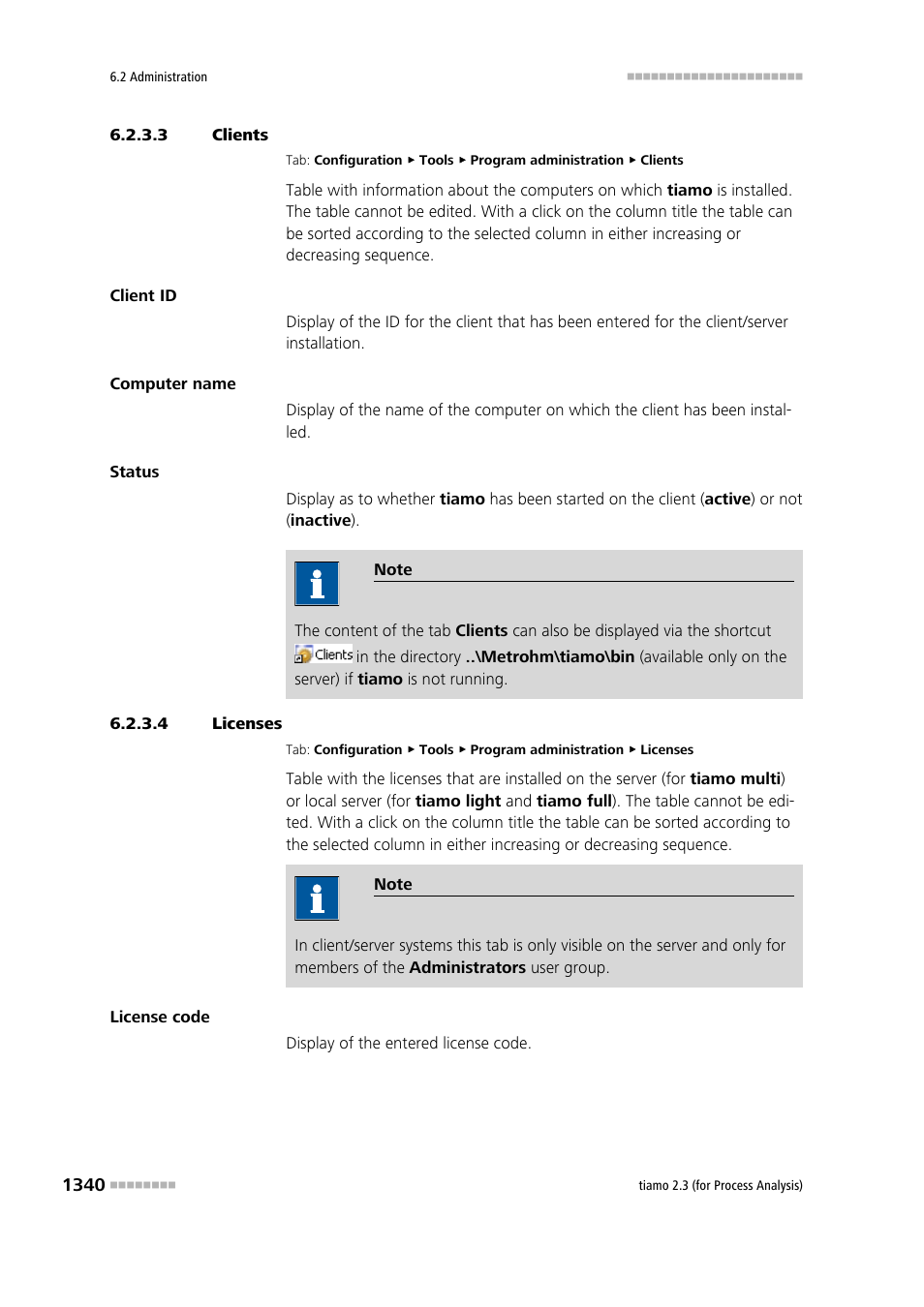 3 clients, 4 licenses, Clients | Licenses | Metrohm tiamo 2.3 (process analysis) User Manual | Page 1356 / 1790