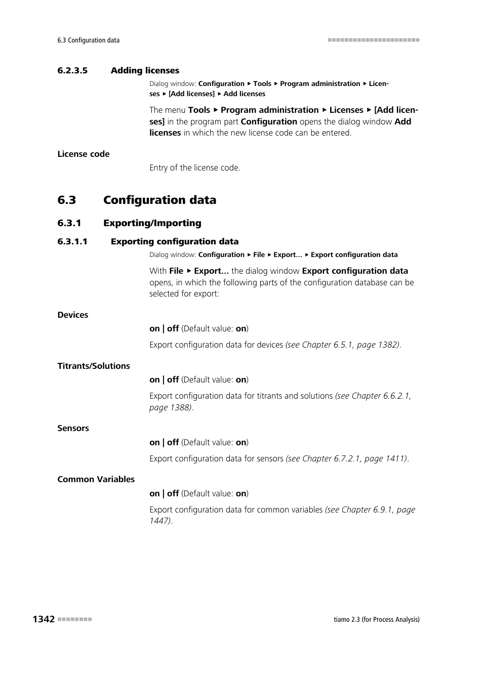 5 adding licenses, 3 configuration data, 1 exporting/importing | 1 exporting configuration data, Configuration data 2, Exporting/importing 2, Export configuration data | Metrohm tiamo 2.3 (process analysis) User Manual | Page 1358 / 1790