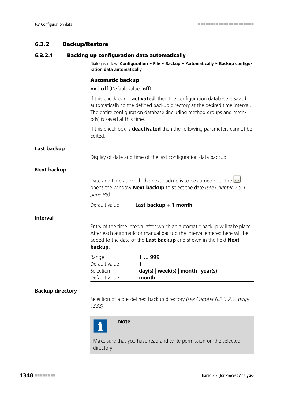 2 backup/restore, 1 backing up configuration data automatically, Backup/restore 8 | Backup configuration data automatically | Metrohm tiamo 2.3 (process analysis) User Manual | Page 1364 / 1790