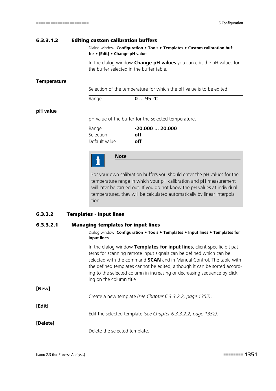 2 editing custom calibration buffers, 2 templates - input lines, 1 managing templates for input lines | Input lines | Metrohm tiamo 2.3 (process analysis) User Manual | Page 1367 / 1790