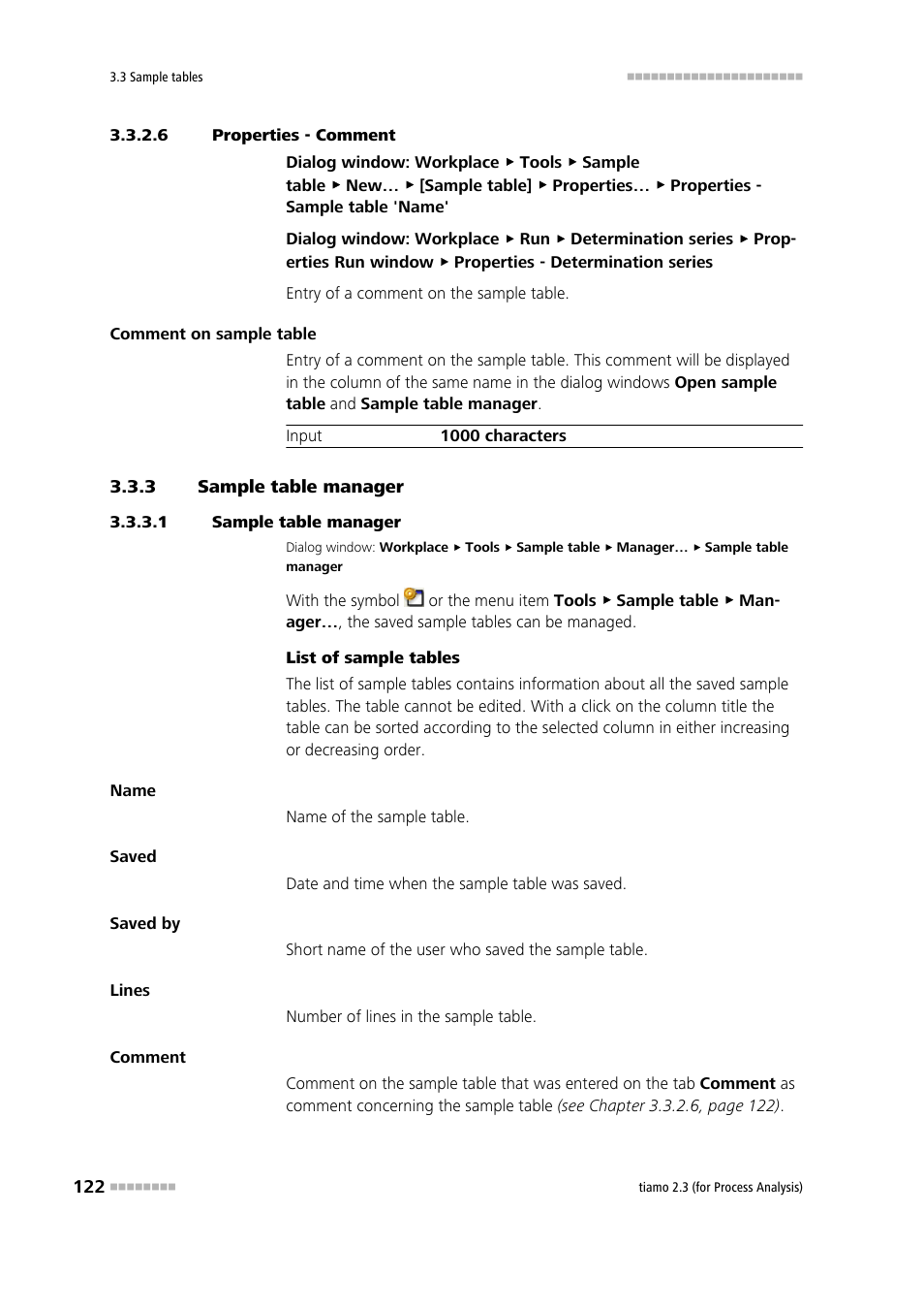 6 properties - comment, 3 sample table manager, 1 sample table manager | Sample table manager, Manage sample tables, Properties - comment | Metrohm tiamo 2.3 (process analysis) User Manual | Page 138 / 1790