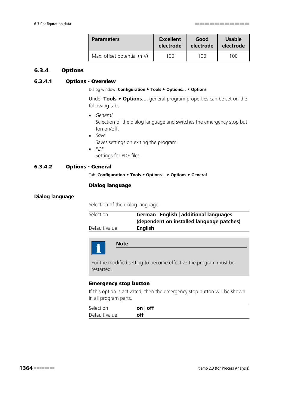 4 options, 1 options - overview, 2 options - general | Options 4, General program properties | Metrohm tiamo 2.3 (process analysis) User Manual | Page 1380 / 1790