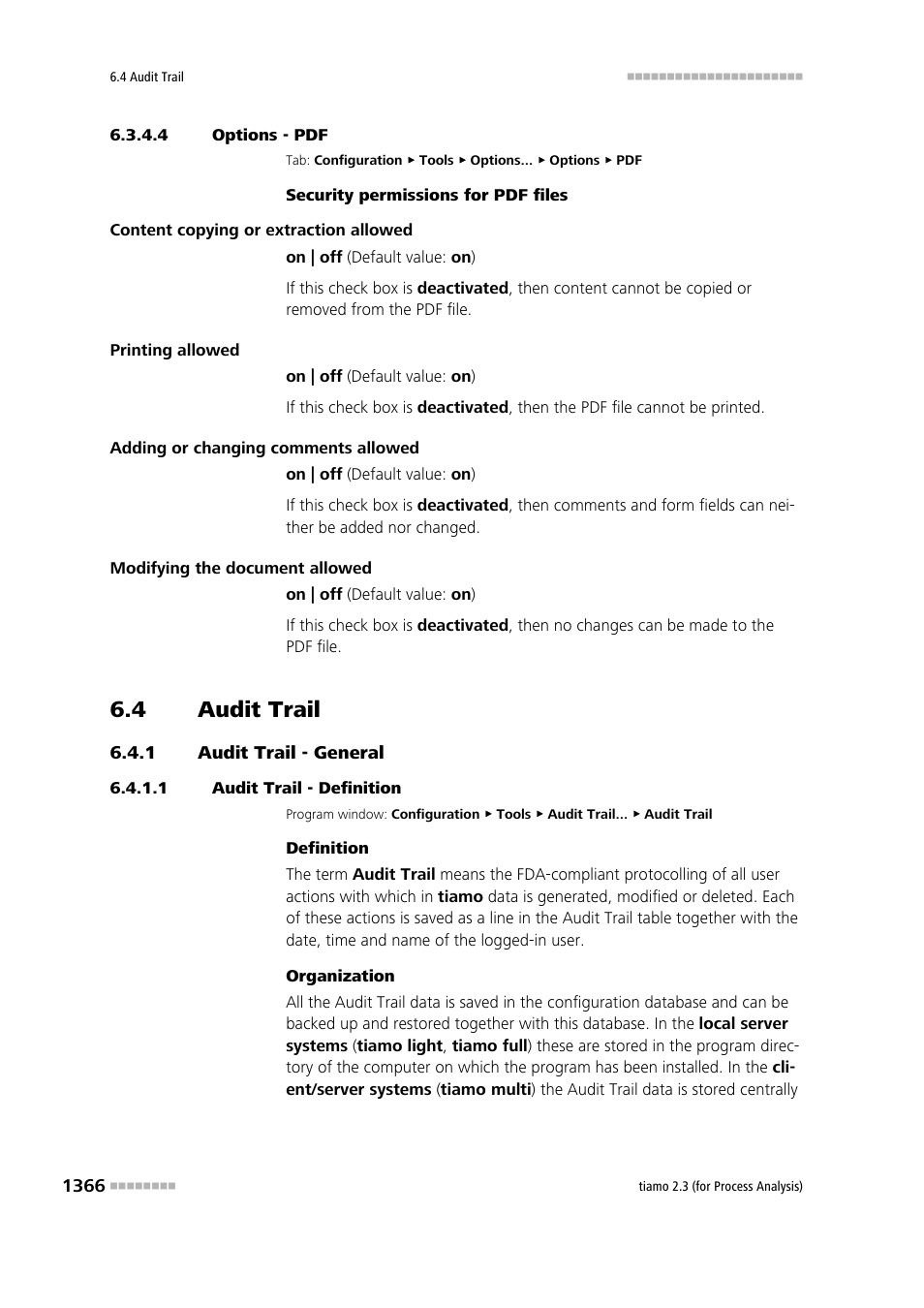 4 options - pdf, 4 audit trail, 1 audit trail - general | 1 audit trail - definition, Audit trail 6, Audit trail - general 6 | Metrohm tiamo 2.3 (process analysis) User Manual | Page 1382 / 1790