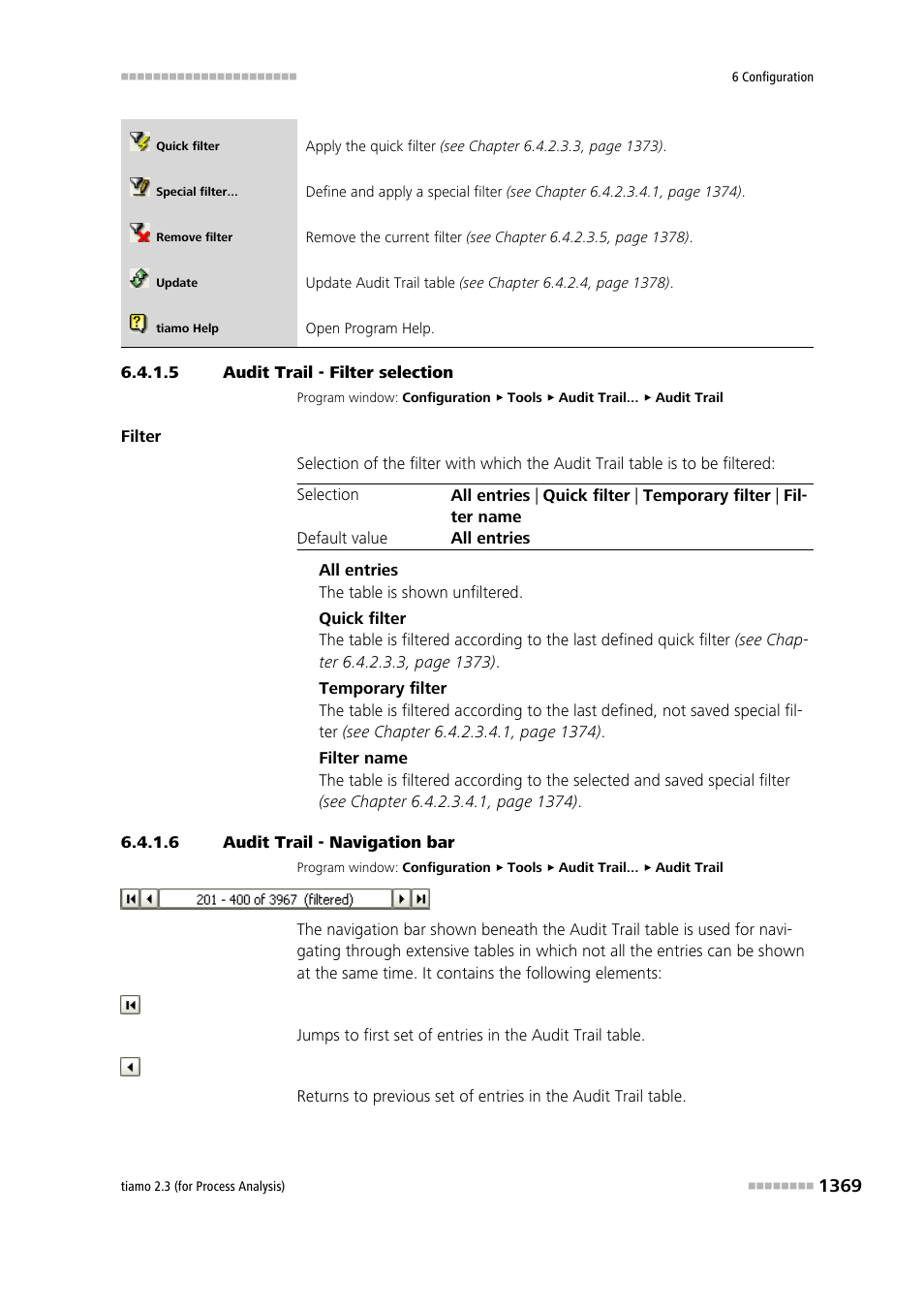 5 audit trail - filter selection, 6 audit trail - navigation bar, Filter selection | Navigation bar | Metrohm tiamo 2.3 (process analysis) User Manual | Page 1385 / 1790