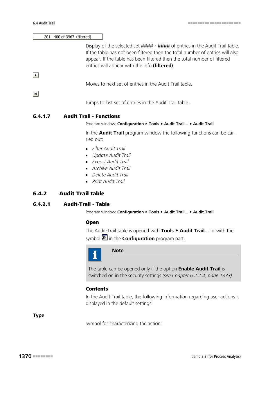 7 audit trail - functions, 2 audit trail table, 1 audit-trail - table | Audit trail table 0, Audit trail table | Metrohm tiamo 2.3 (process analysis) User Manual | Page 1386 / 1790