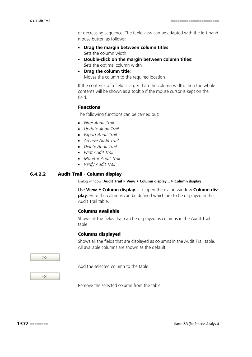 2 audit trail - column display | Metrohm tiamo 2.3 (process analysis) User Manual | Page 1388 / 1790