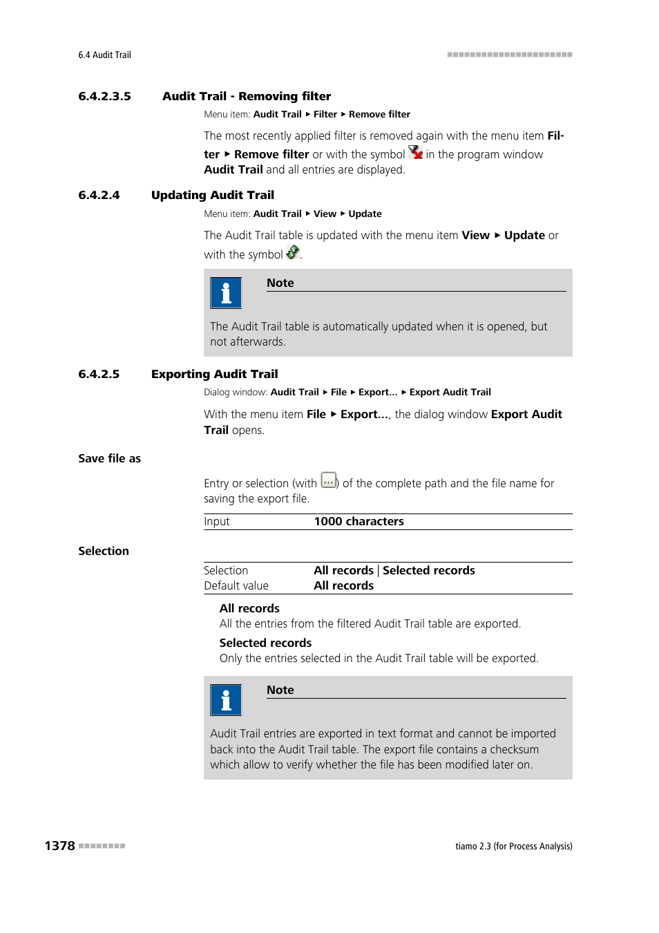 5 audit trail - removing filter, 4 updating audit trail, 5 exporting audit trail | Update audit trail, Export audit trail, Remove filter | Metrohm tiamo 2.3 (process analysis) User Manual | Page 1394 / 1790