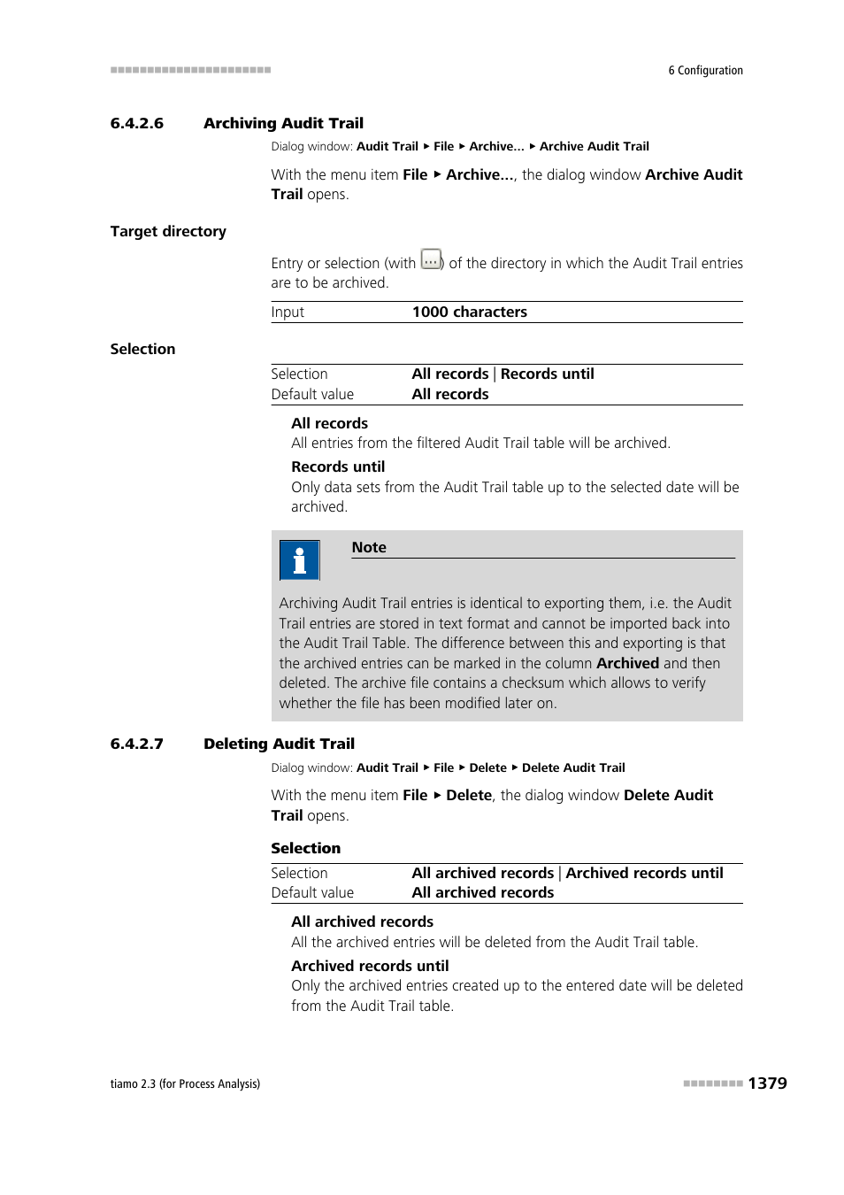 6 archiving audit trail, 7 deleting audit trail, Archive audit trail | Delete audit trail | Metrohm tiamo 2.3 (process analysis) User Manual | Page 1395 / 1790