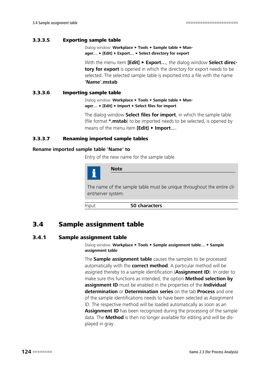 5 exporting sample table, 6 importing sample table, 7 renaming imported sample tables | 4 sample assignment table, 1 sample assignment table, Sample assignment table, Edit sample assignment table | Metrohm tiamo 2.3 (process analysis) User Manual | Page 140 / 1790