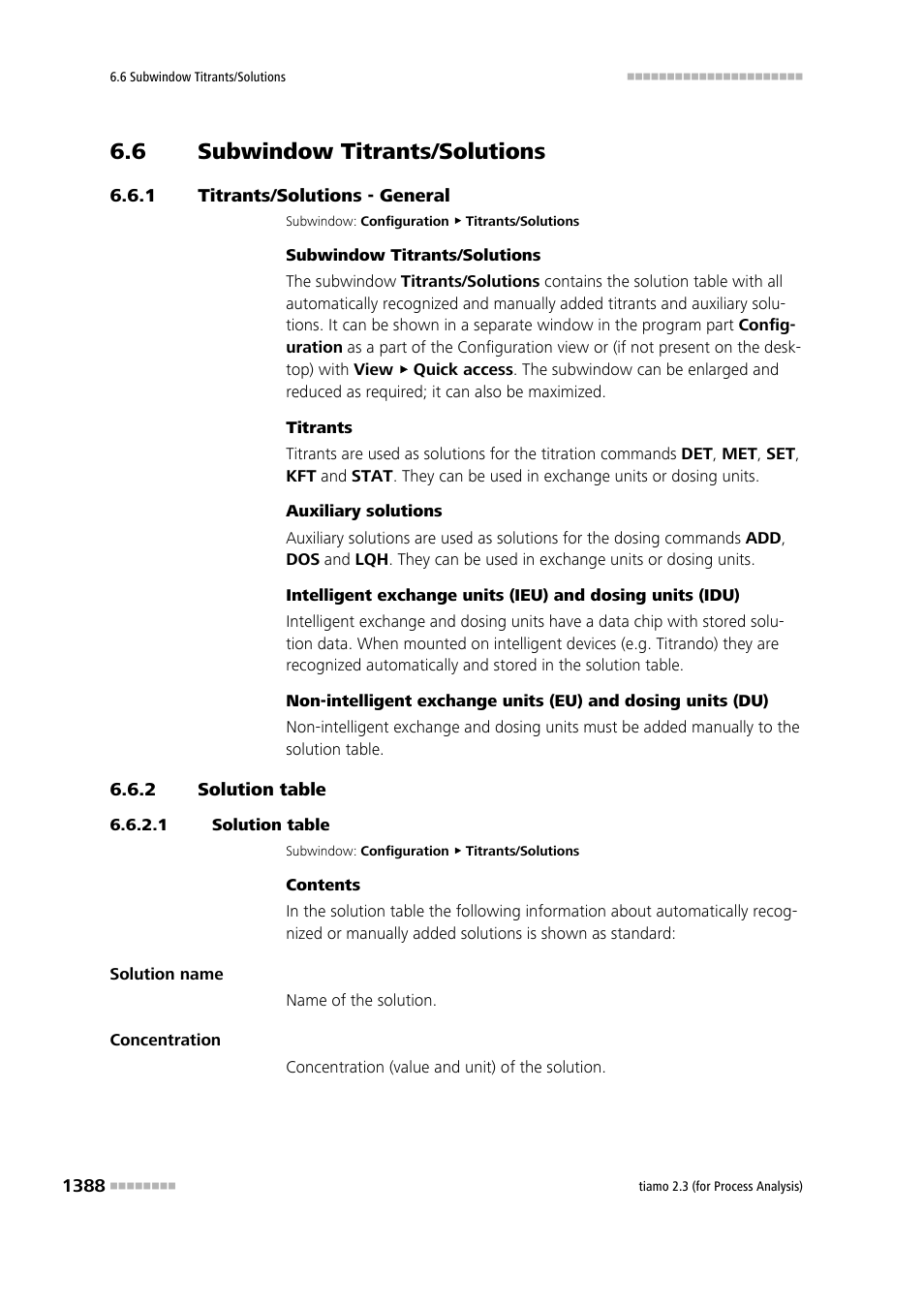 6 subwindow titrants/solutions, 1 titrants/solutions - general, 2 solution table | 1 solution table, Subwindow titrants/solutions 8, Titrants/solutions - general 8, Solution table 8, Titrants/solutions | Metrohm tiamo 2.3 (process analysis) User Manual | Page 1404 / 1790