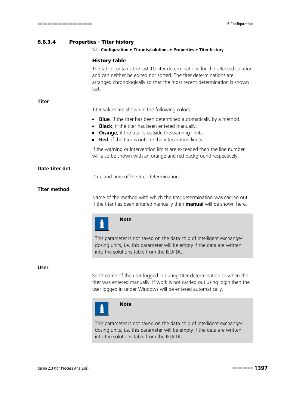 4 properties - titer history, Titer history | Metrohm tiamo 2.3 (process analysis) User Manual | Page 1413 / 1790